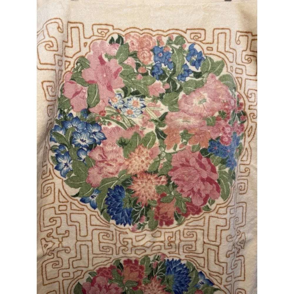 Vintage Cream Floral Martex Invitation  Bath Towel 100 % Cotton